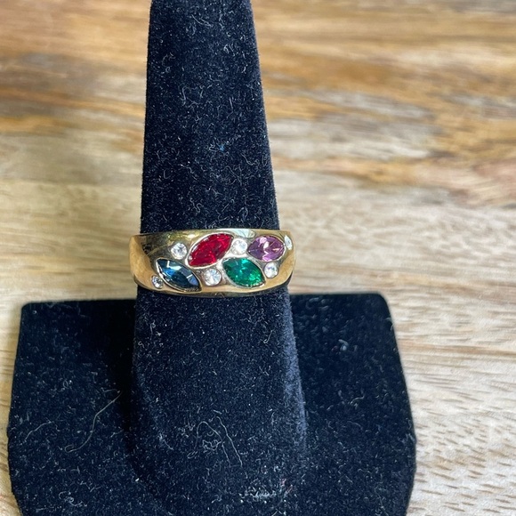 Vintage Deadstock 18KT Gold Filled Ring with Natural Tourmaline & Quartz Crystal - Picture 3 of 5